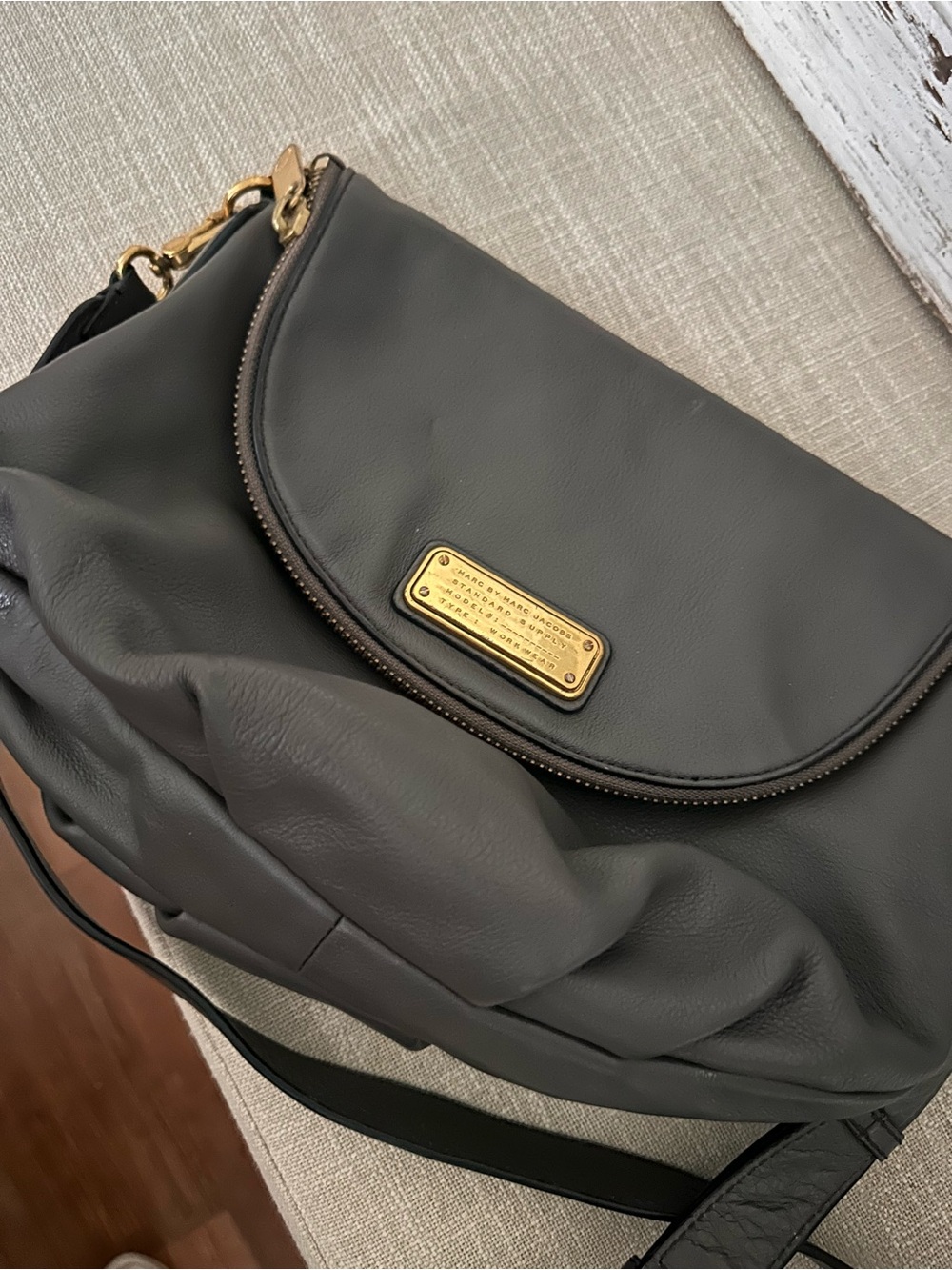Marc By Marc Jacobs Black Leather Shoulder Bag with Gold Plaque